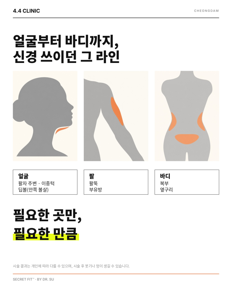 운동해도 안 빠지는 라인, 원장이 직접 디자인하는 지방분해 주사 시크릿 핏(SECRET FIT™) | 청담 4.4 CLINIC 사진 2